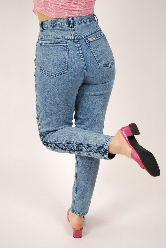 80s Criss Cross Jeans (24) vintage blue high wais… - image 7