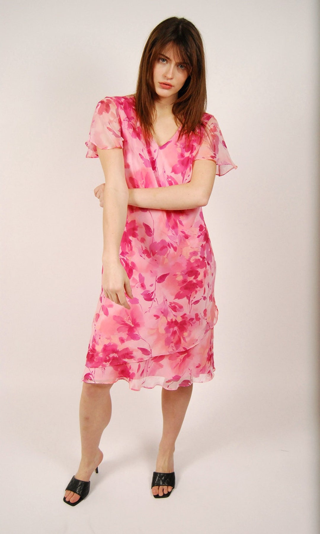 90s Black & Pink Floral Halter Dress (XS/S) main image 0