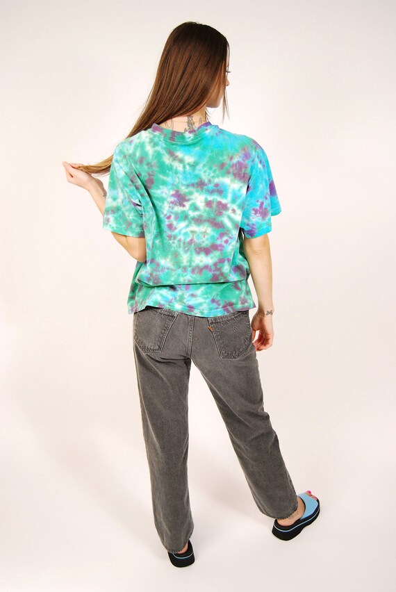 90s Weed T-shirt (L) vintage teal tie dye marijua… - image 3