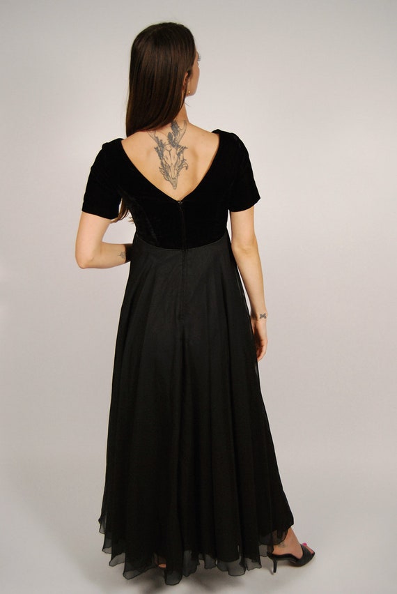 90s Goth Dress (S) black velvet sheer mesh maxi g… - image 3