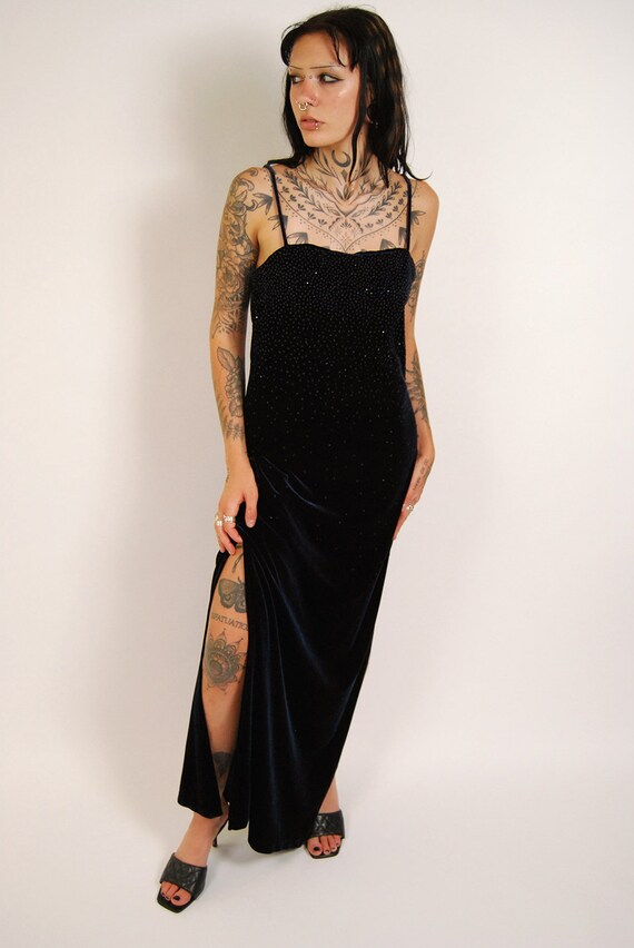 90's Strapless Velvet Black Blue Floral Bubble Prom Dress by Positively Ellyn