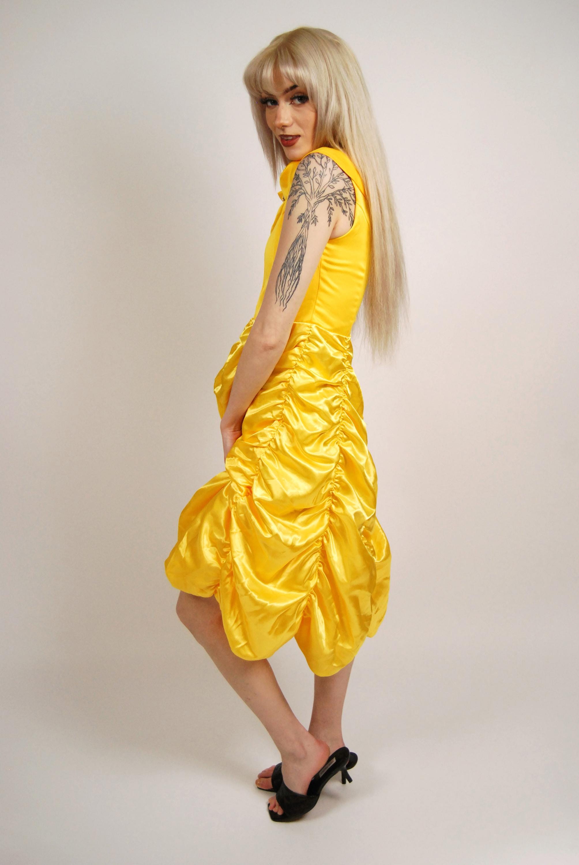 Princess Bubble Dress (XS) vintage y2k yellow gathered puff skirt Princess Bubble Dress (XS) vintage y2k yellow gathered puff skirt