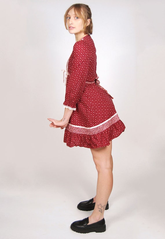 Vintage Prairie Dress (XS) burgundy 70s cottageco… - image 2