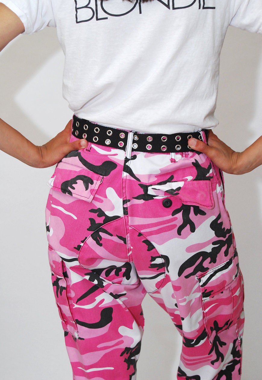 Pink Camo Pants 28 Vintage Y2k Camouflage Strap Waist Etsy UK