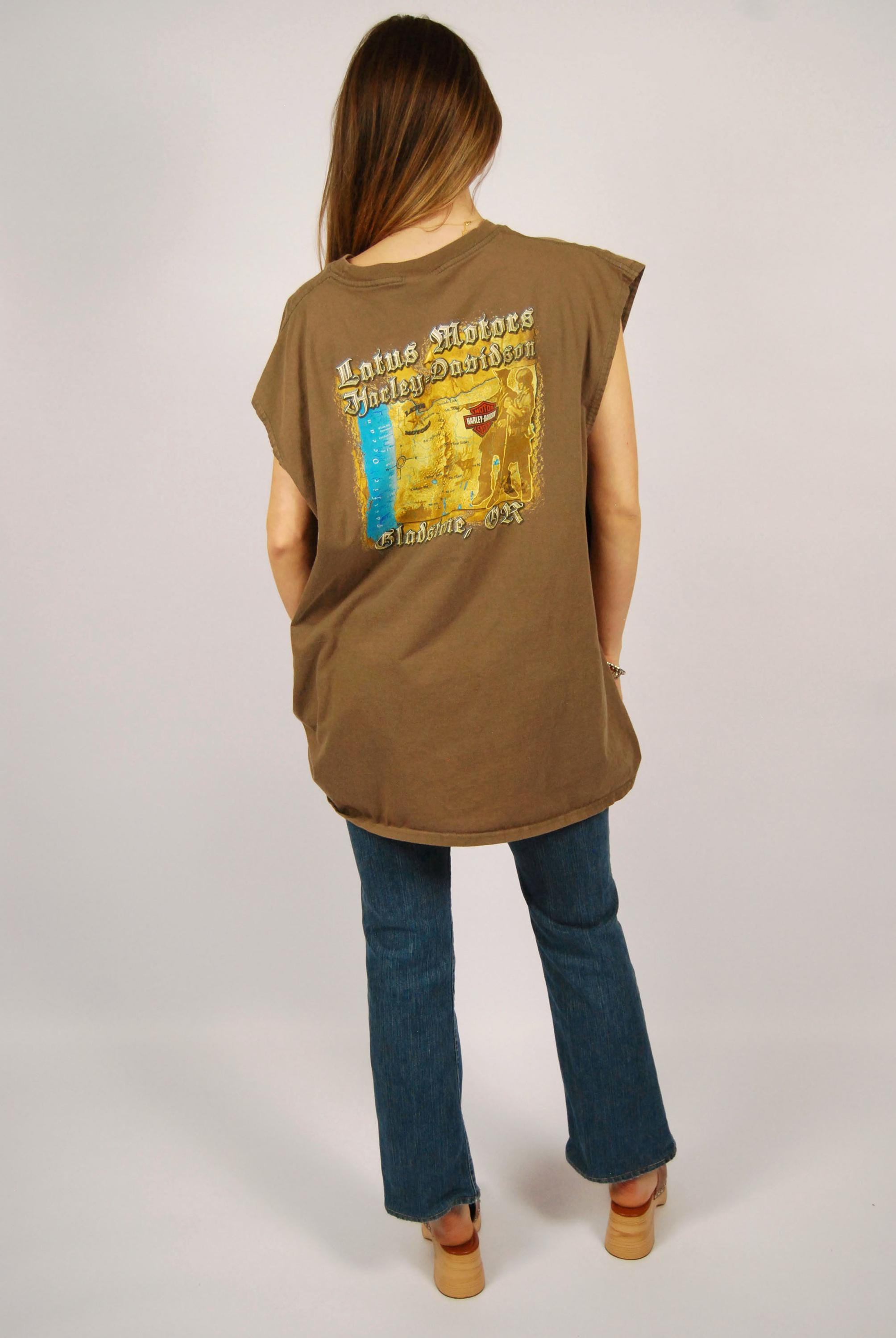 90年代ハーレーダビッドソンカットオフTシャツ（3XL）ブラウン 