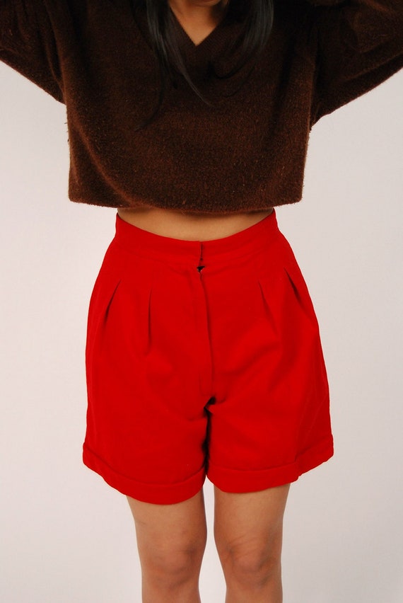 50s Wool Shorts (26) vintage red high waisted wome