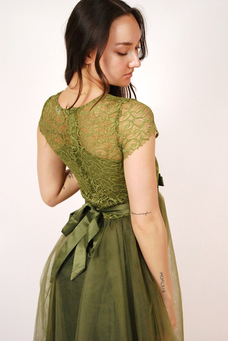 Vintage Fairy Dress S moss green y2k ball gown small image 4