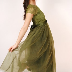 Vintage Fairy Dress S moss green y2k ball gown small image 2