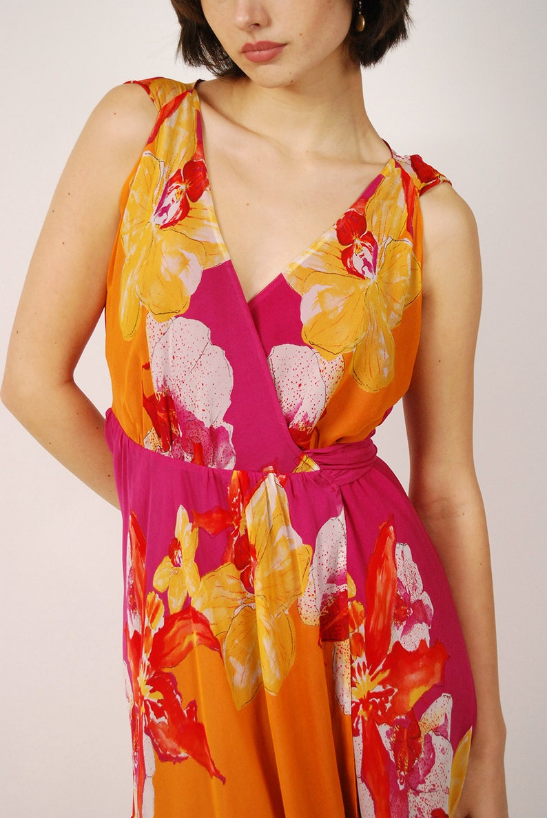 Diane Von Furstenberg Silk Dress 2 vintage y2k wrap floral tie midi image 6