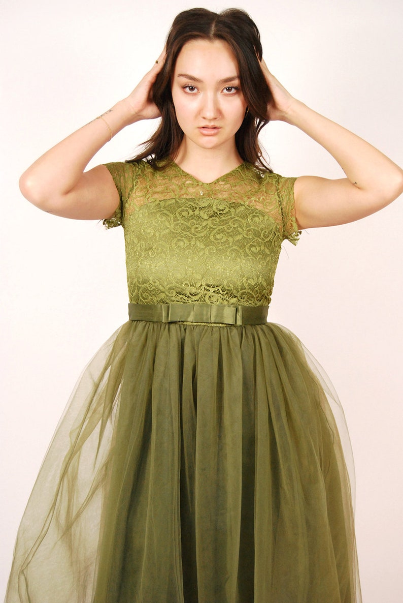 Vintage Fairy Dress S moss green y2k ball gown small image 5