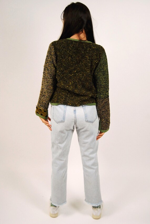 90s Multi Pattern Cardigan (M) patchwork green me… - image 3