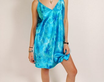Lace Up Slip Dress 2XL vintage blue Y2K floral print
