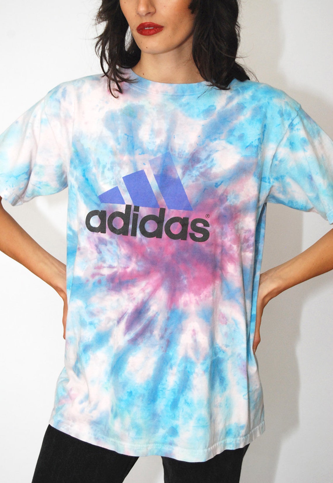 Adidas Tie Dye Tshirt M vintage 90s pastel blue violet Etsy