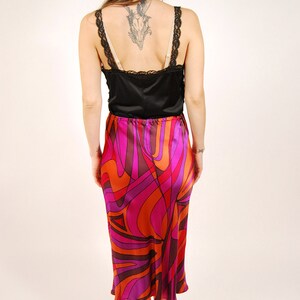 90s Abstract Skirt 26 vibrant purple orange pink brown geometric silky midi skirt small image 3