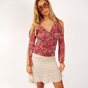 Y2K Tiered Skirt (S) vintage beige asymmetric fairy small