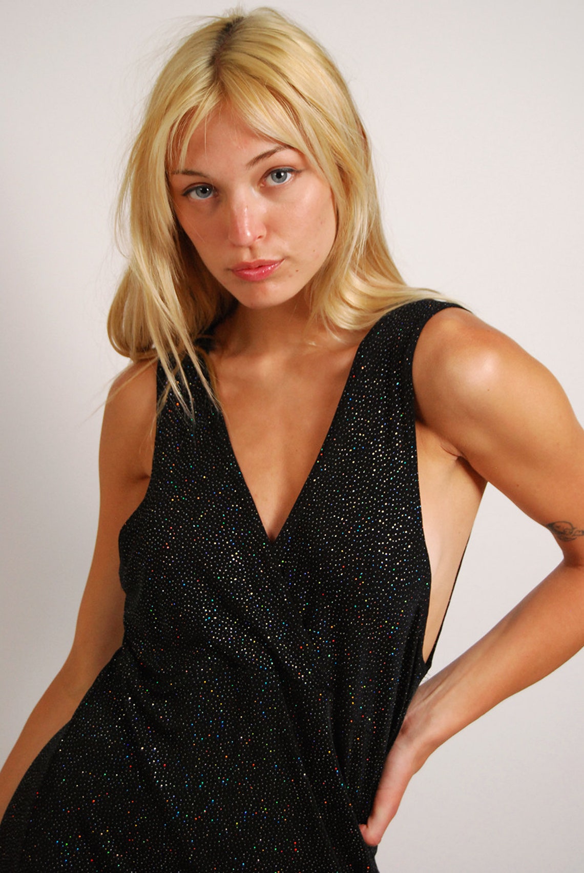 90's Sleveless Crystal Embellished High Split Dress main image 1
