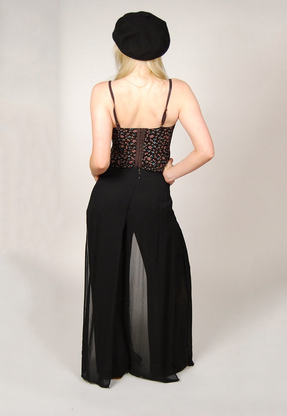 90s Flowy Pants (27") wide leg black sheer palazz… - image 3