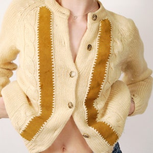 50s Wool Cardigan M cream suede knit sweater women medium image 6