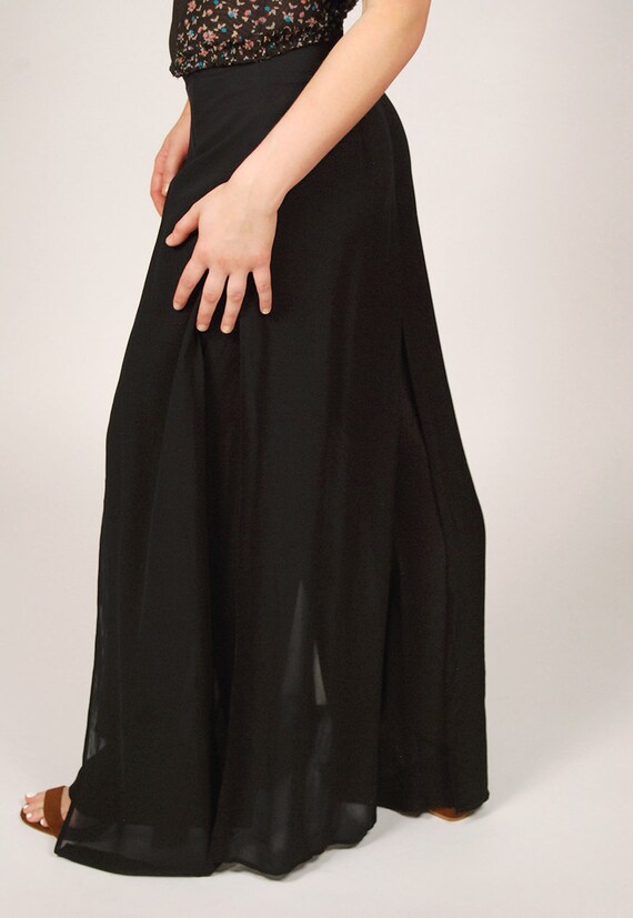 90s Flowy Pants (27") wide leg black sheer palazz… - image 5