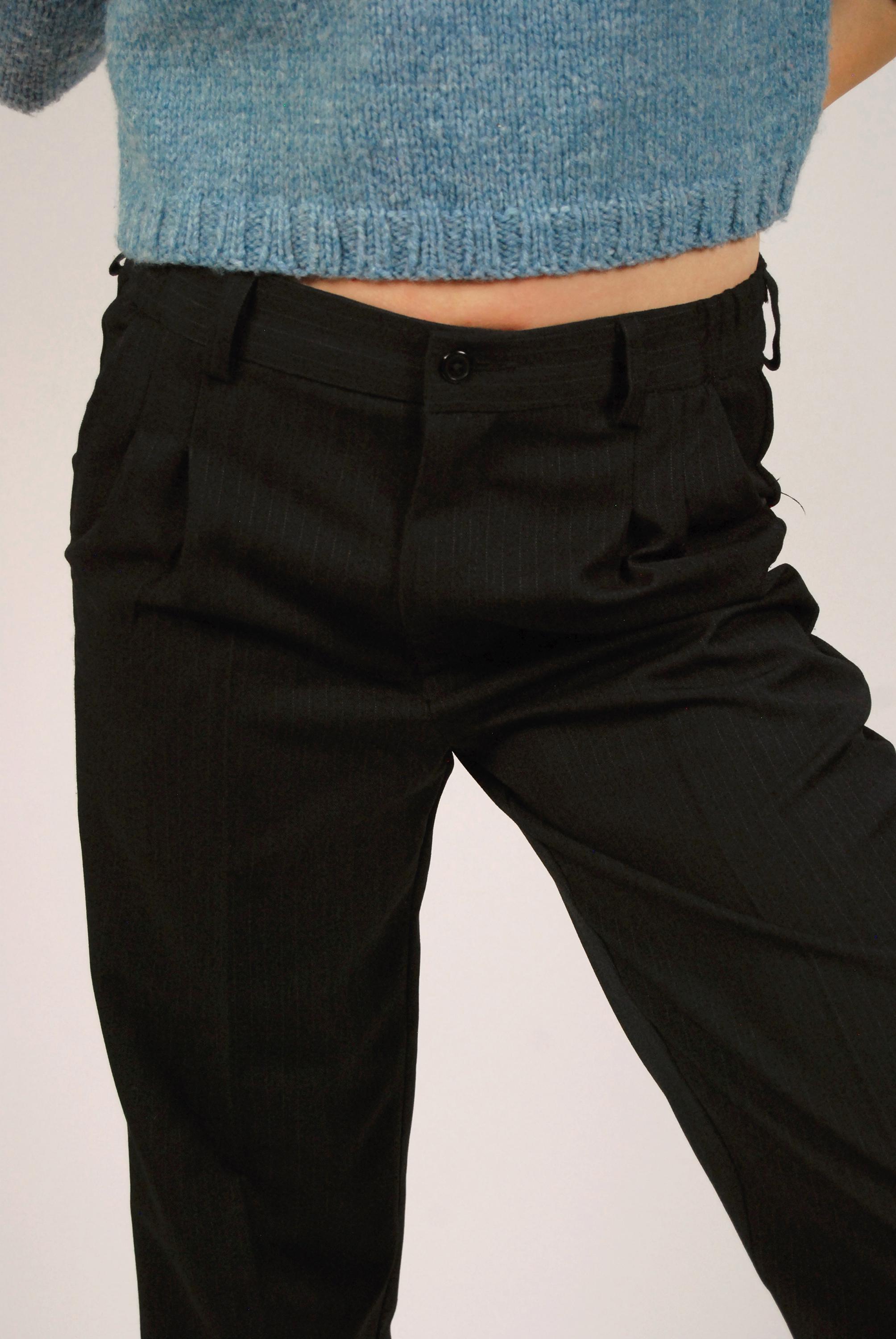 90s Pinstripe Slacks (26) Pleated Women Black High Waisted Pants