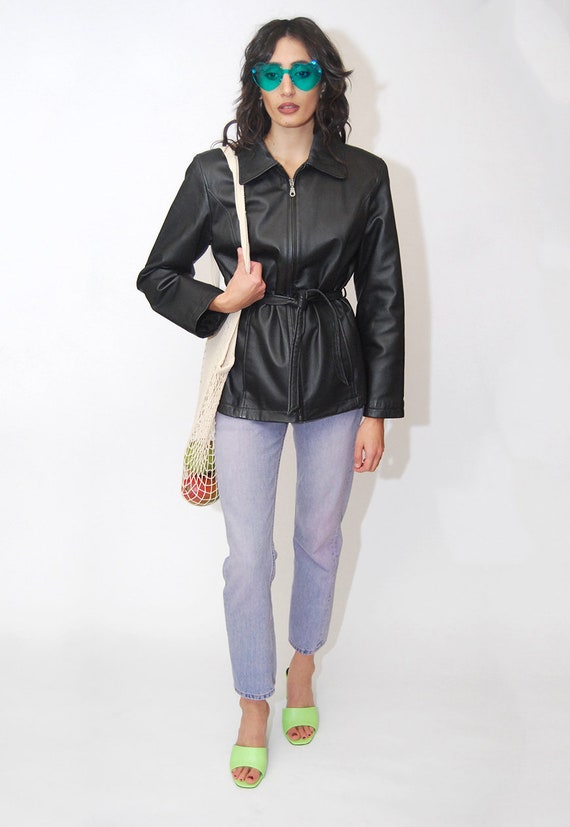 90s black leather jacket