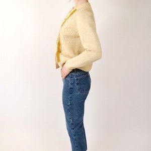 50s Wool Cardigan M cream suede knit sweater women medium image 2