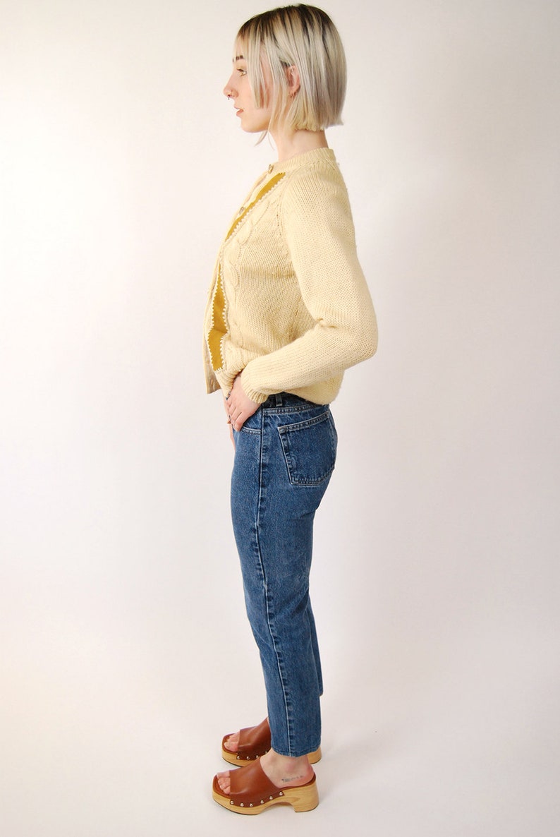 50s Wool Cardigan M cream suede knit sweater women medium image 2