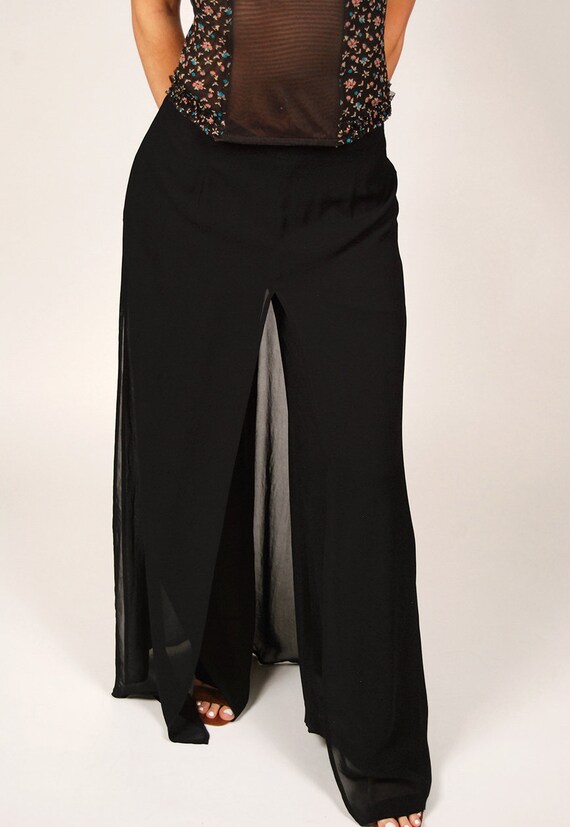 90s Flowy Pants (27") wide leg black sheer palazz… - image 4