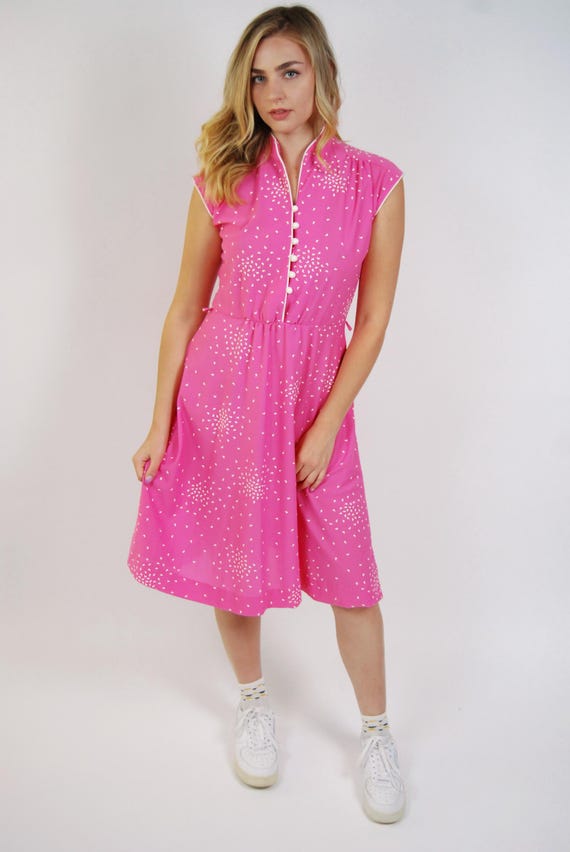 hot pink button dress Button Down Collared Long Sleeve Maxi Dress In Hot Pink