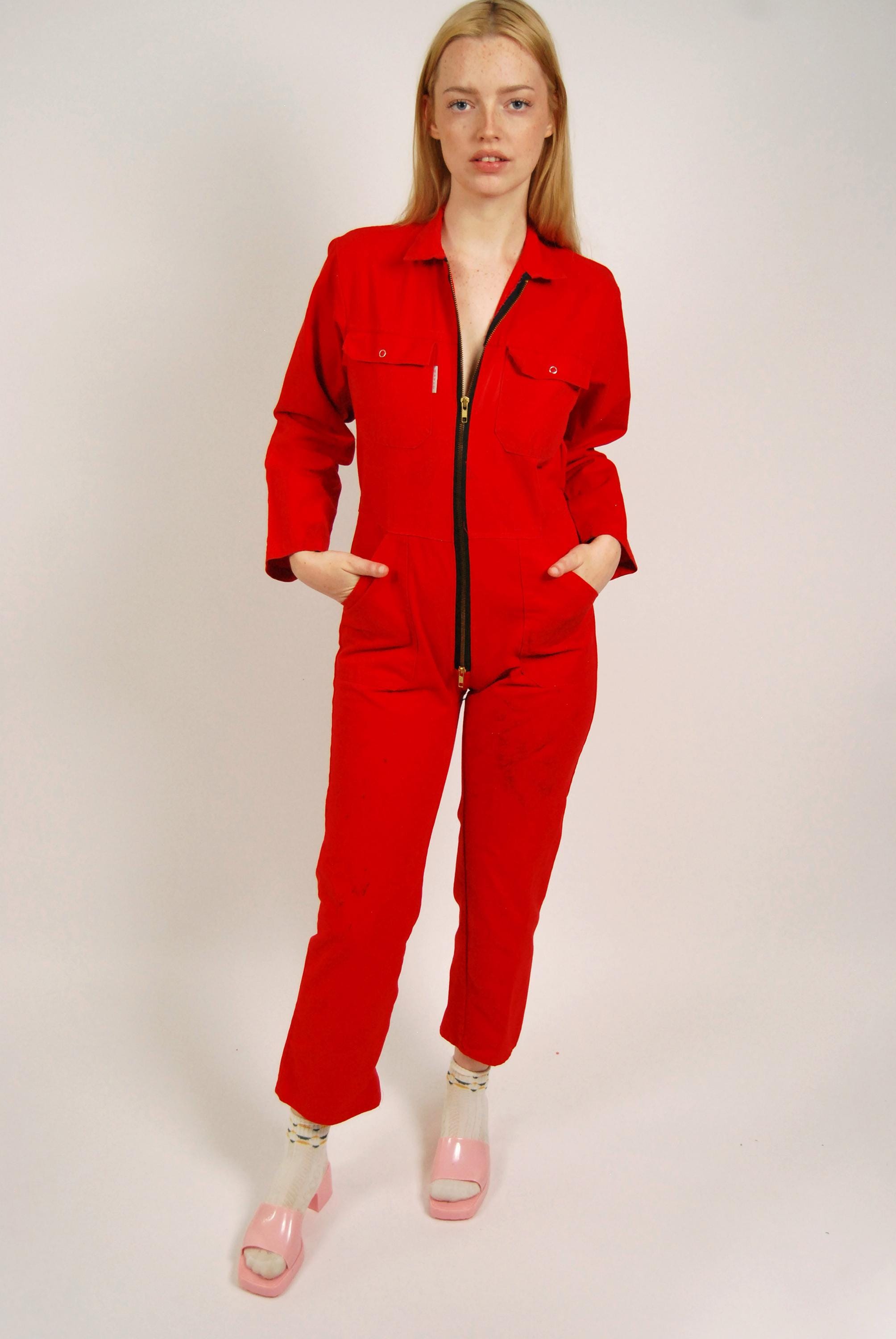 Red Utility Jumpsuit - Etsy