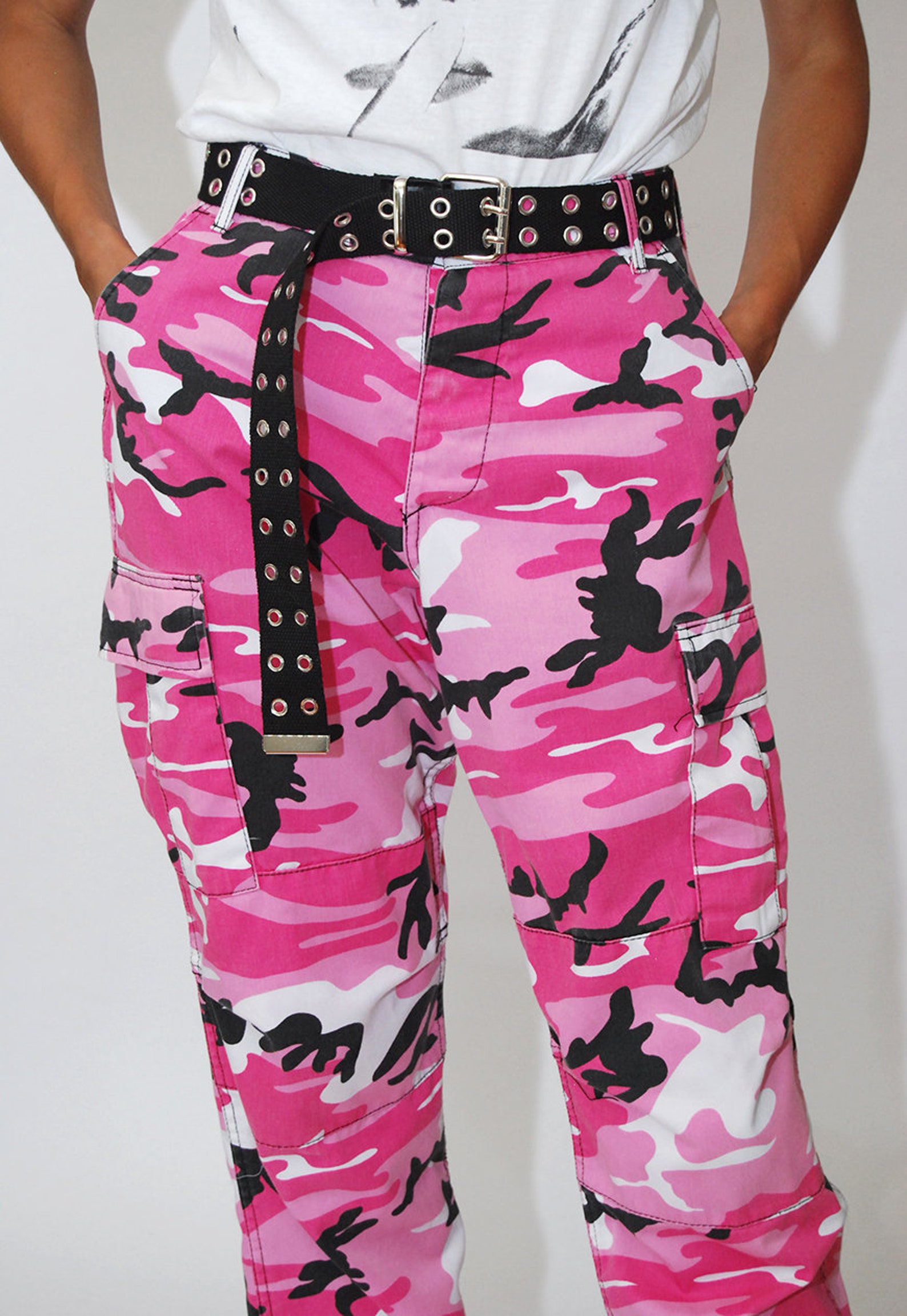 Pink Camo Pants 28 Vintage Y2k Camouflage Strap Waist Etsy UK