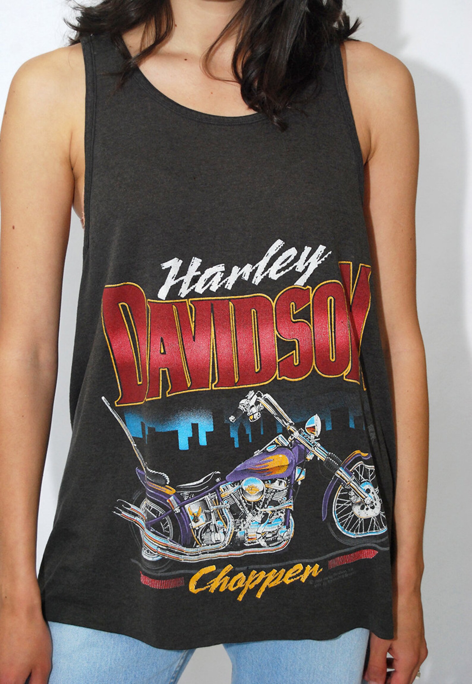 HarleyDavidson Tank Top L vintage 80s faded black gray men Etsy