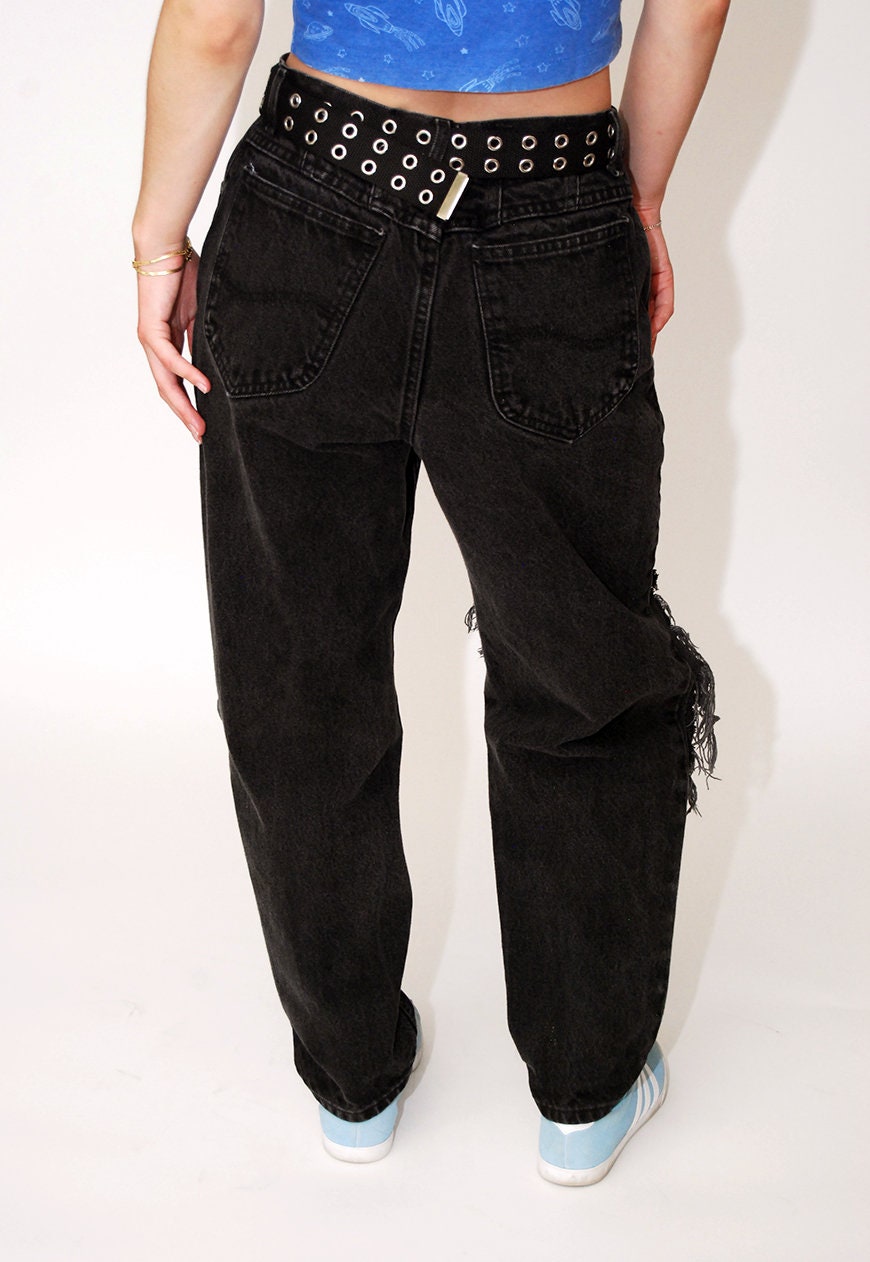 Buy 80s Ripped Jeans 12 Vintage Black Faded Gray Women 28 29 30