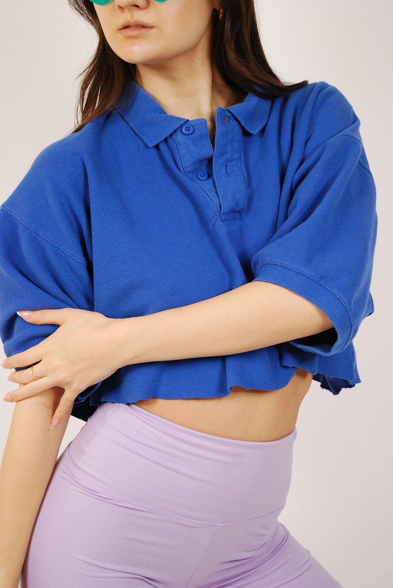 90s Crop Polo XL vintage blue eddie bauer shirt women top image 6