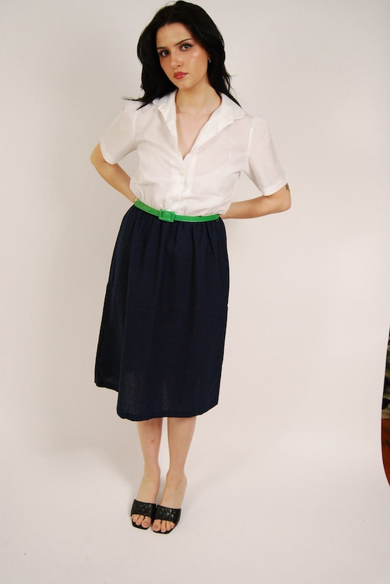 70s Shirt Dress (M) vintage white shirtwaist belt 