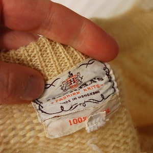 50s Wool Cardigan M cream suede knit sweater women medium image 9