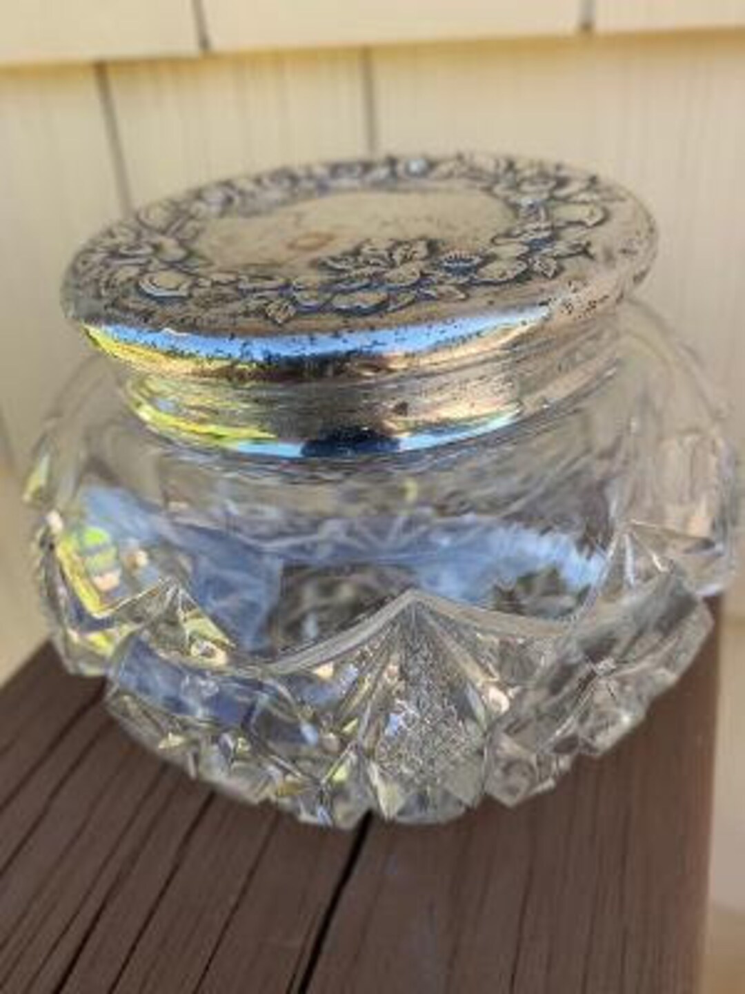 Pressed Glass Hair Receiver With STERLING Lid Etsy