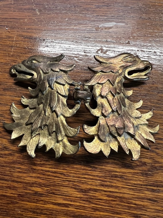 Unusual Vintage Brass Eagle Head Belt or Sash Buckle - Etsy display picture 1