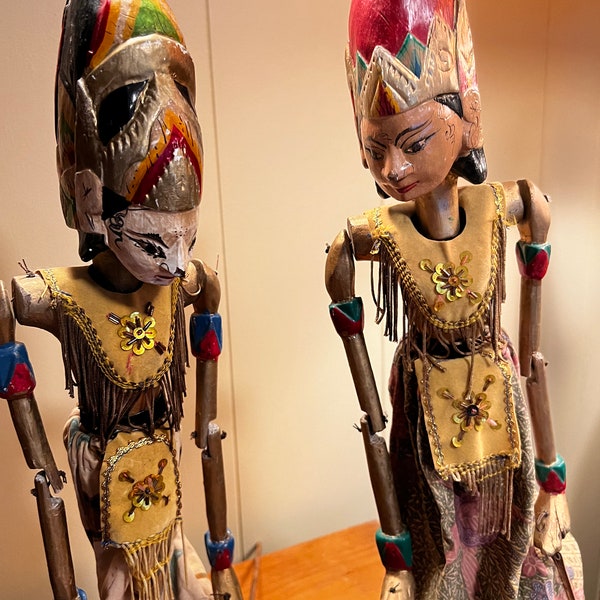 Pair of Gojek Wayang Indonesian Stick Puppets