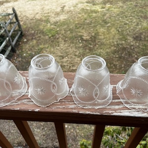Rare Matched Set of 4 Vintage Pressed Glass Lamp Shades
