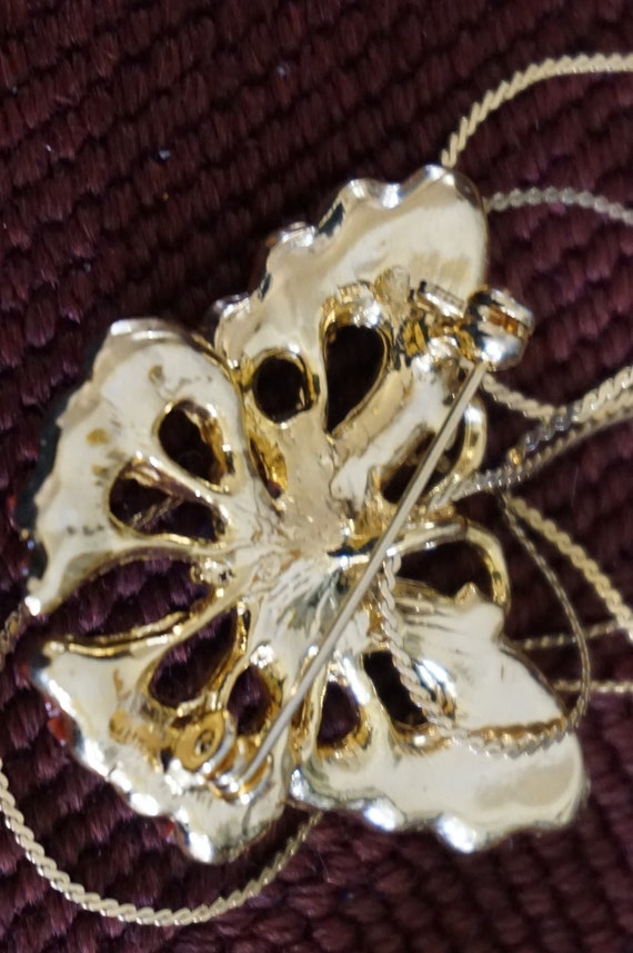 3 Gold Tone Butterfly Brooch Pin- Enamel, Jade,Co… - image 3