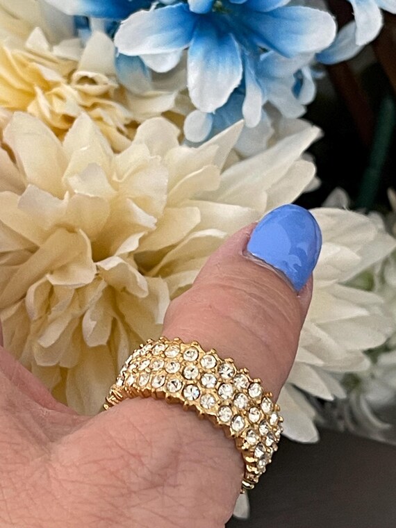 Large Sparkling Glass Round Shape Rhinestone Gold… - image 9