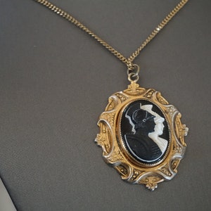 Victorian Molded Glass Cameo 2 toned Warriors Pendant Necklace