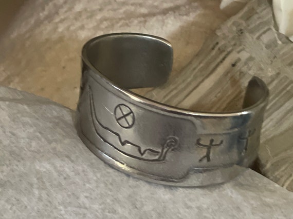 Vintage Hieroglyphics Made In Norway Pewter Cuff … - image 9