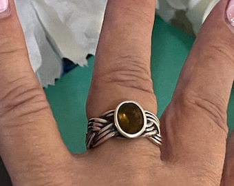 Pandora Sterling Retired Design Braided Smokey Quartz Ring