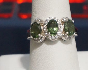 Bella Luce Sterling Silver Oval Apatite 3 Stone White Zircon Halo Ring Size 9
