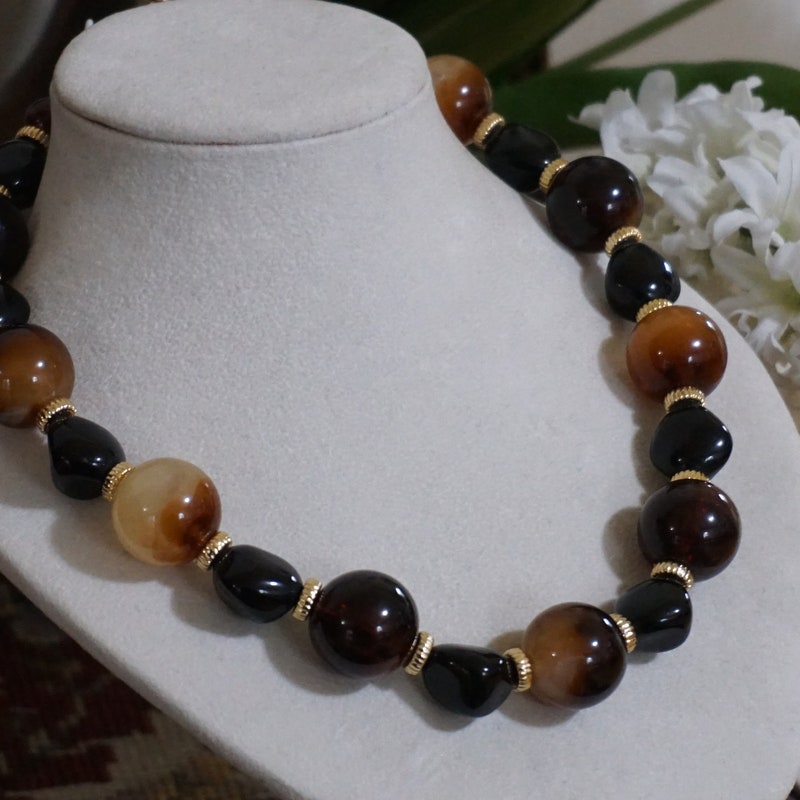 Collier Vintage En Lucite Beige, Perles Des Années 60-70, Longueur 63 Cm