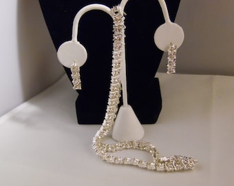 Crystal Rhinestone Silver Tone Necklace and Earrings Set
