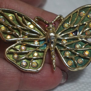Vintage Large Gold tone Sparkling Rhinestone Butterfly Enamel Brooch Pin