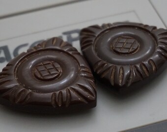Vintage Brown Bakelite Buckle With a Nice Carved Design